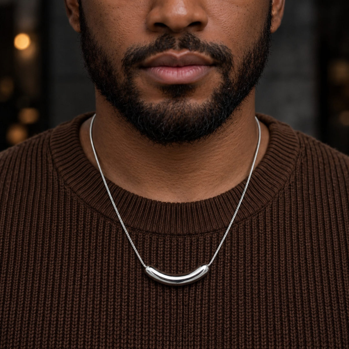 THE MEN THING SS Pendant/ Necklace CURVE BAR - 6mm Titanium Steel Pendant with 20 to 22inch Adjustable Snake 2mm Chain for Men & Boys
