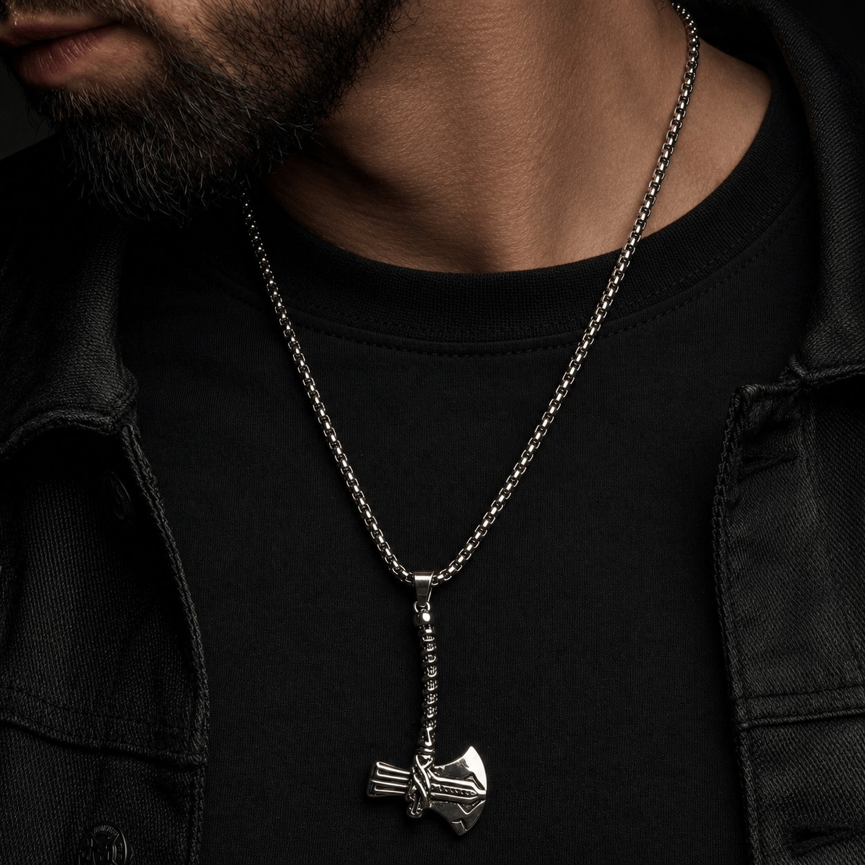 THE MEN THING SS Pendant/ Necklace CURVED AXE -  Alloy Pendant with Stainless Steel 24inch Round Box Chain, Milan trending Style for Men & Boy