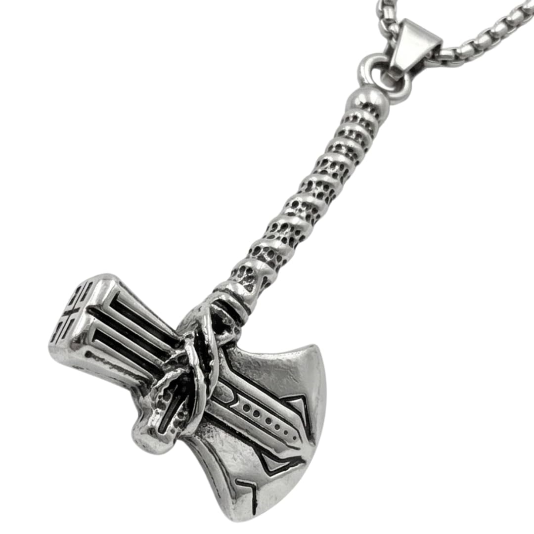 THE MEN THING SS Pendant/ Necklace CURVED AXE -  Alloy Pendant with Stainless Steel 24inch Round Box Chain, Milan trending Style for Men & Boy