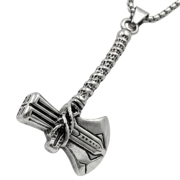 CURVED AXE -  Alloy Pendant with Stainless Steel 24inch Round Box Chain, Milan trending Style for Men & Boy
