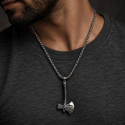 THE MEN THING SS Pendant/ Necklace CURVED AXE -  Alloy Pendant with Stainless Steel 24inch Round Box Chain, Milan trending Style for Men & Boy