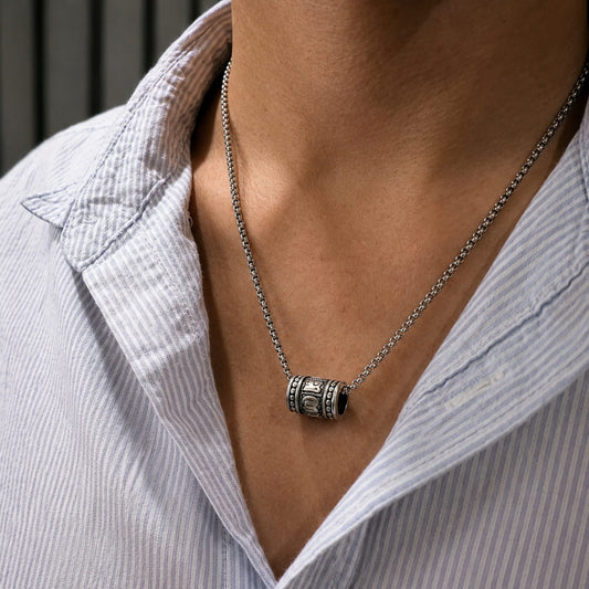 THE MEN THING SS Pendant/ Necklace CYL-MANTRA (T) - Pure Titanium Steel Pendant with Stainless Steel 24inch Round Box Chain, European trending Style for Men & Boy