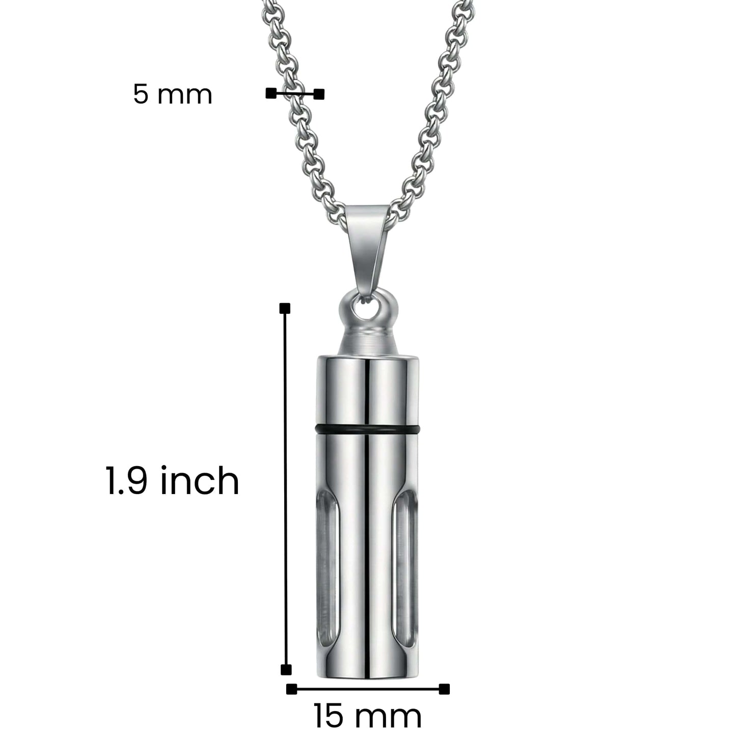 THE MEN THING SS Pendant/ Necklace CYLINDRICAL - Titanium Steel Pendant with 22inch Round Rolo Chain for Men & Boys