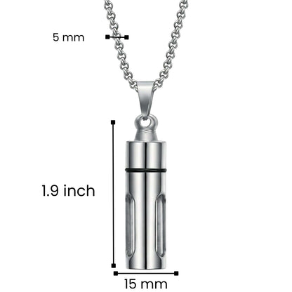 THE MEN THING SS Pendant/ Necklace CYLINDRICAL - Titanium Steel Pendant with 22inch Round Rolo Chain for Men & Boys