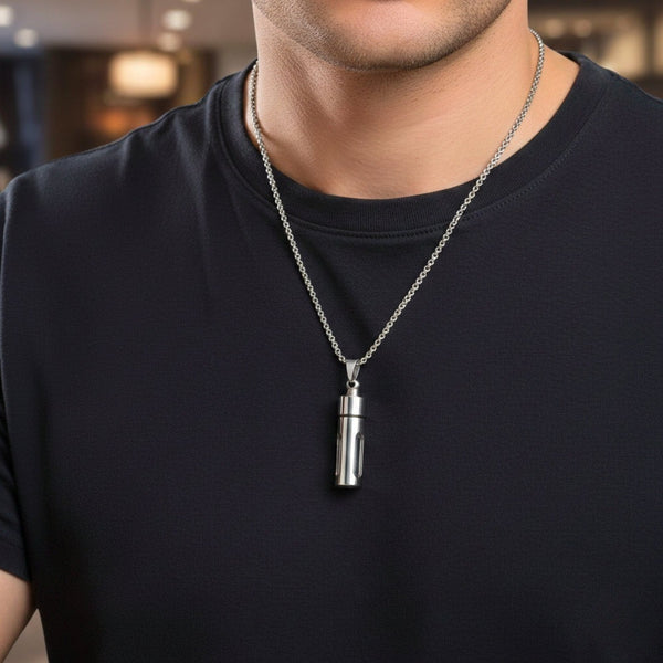 CYLINDRICAL - Titanium Steel Pendant with 22inch Round Rolo Chain for Men & Boys