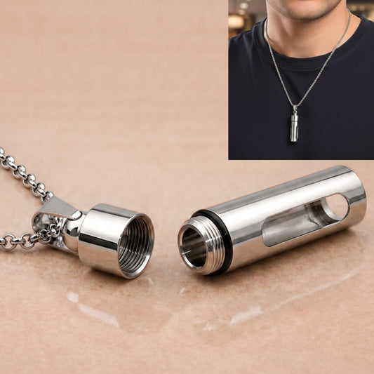 THE MEN THING SS Pendant/ Necklace CYLINDRICAL - Titanium Steel Pendant with 22inch Round Rolo Chain for Men & Boys