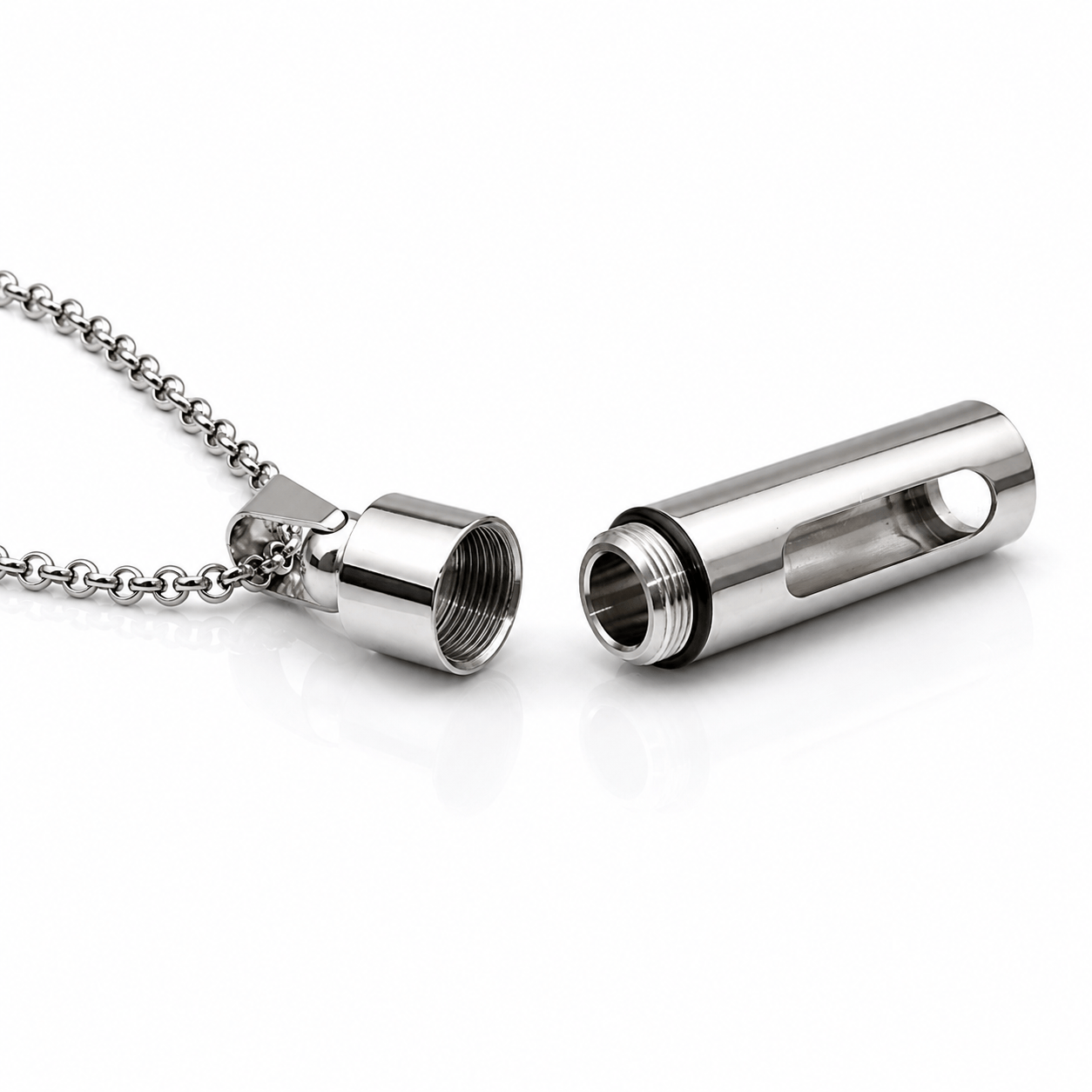 THE MEN THING SS Pendant/ Necklace CYLINDRICAL - Titanium Steel Pendant with 22inch Round Rolo Chain for Men & Boys