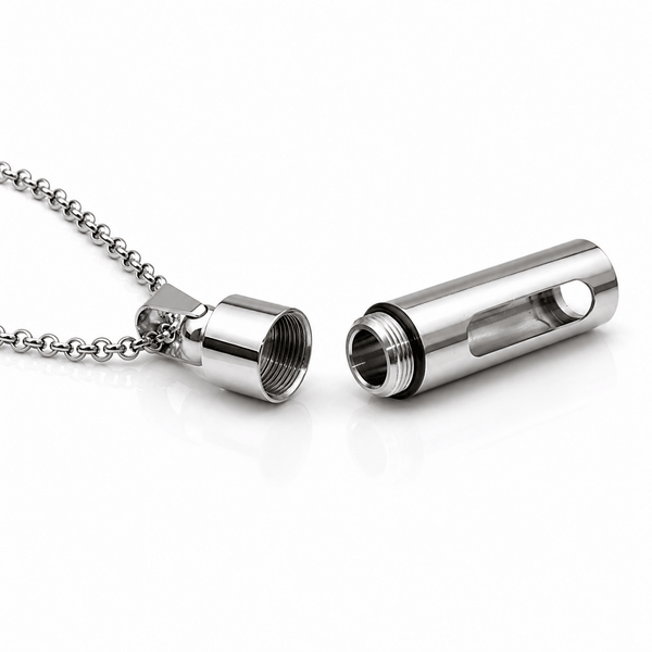 CYLINDRICAL - Titanium Steel Pendant with 22inch Round Rolo Chain for Men & Boys