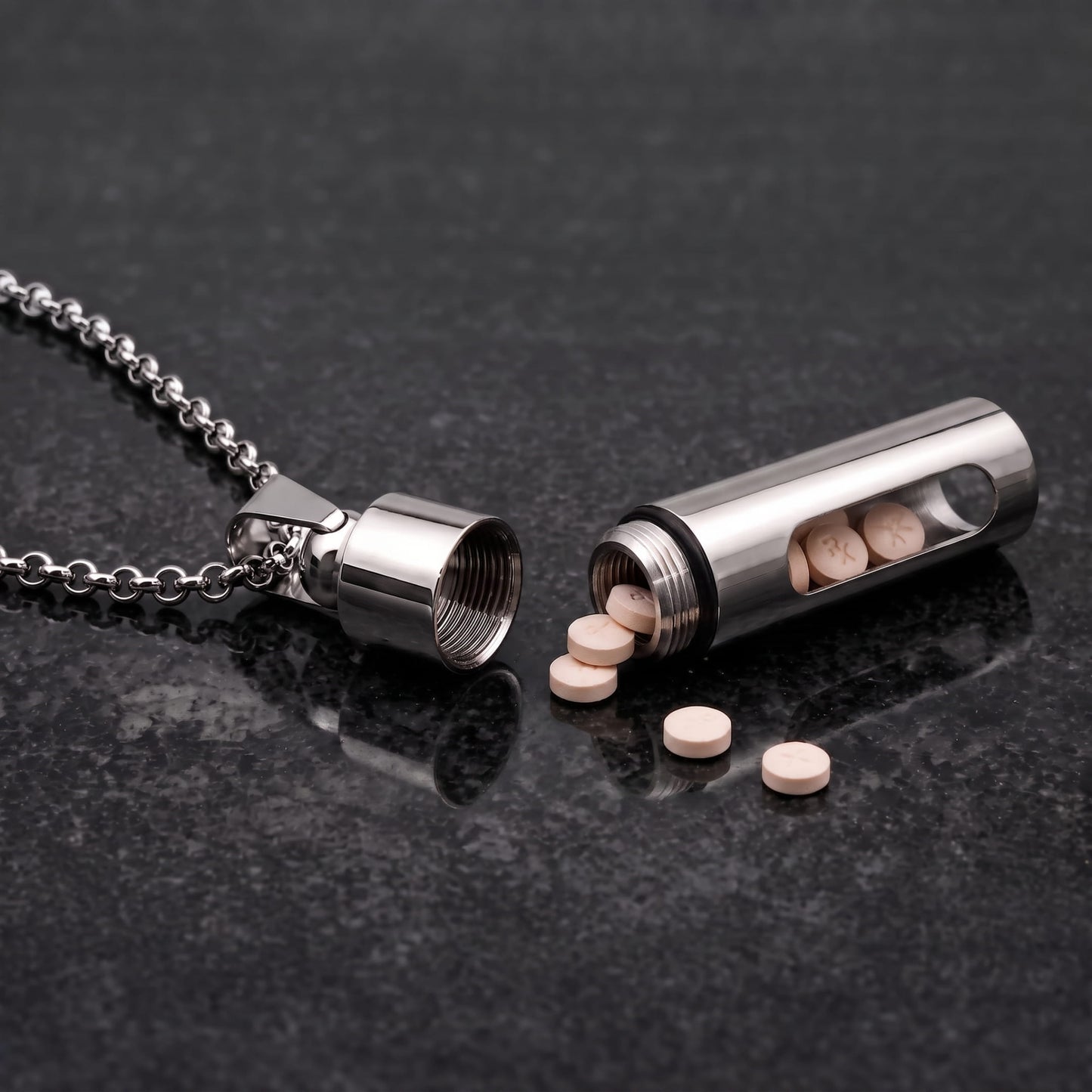 THE MEN THING SS Pendant/ Necklace CYLINDRICAL - Titanium Steel Pendant with 22inch Round Rolo Chain for Men & Boys
