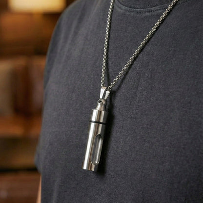 THE MEN THING SS Pendant/ Necklace CYLINDRICAL - Titanium Steel Pendant with 24inch Round Rolo Chain for Men & Boys