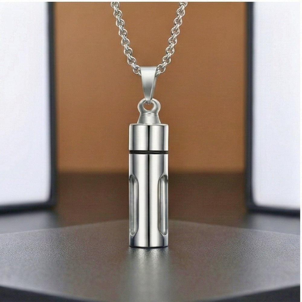 THE MEN THING SS Pendant/ Necklace CYLINDRICAL - Titanium Steel Pendant with 24inch Round Rolo Chain for Men & Boys