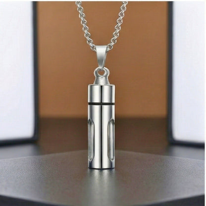 THE MEN THING SS Pendant/ Necklace CYLINDRICAL - Titanium Steel Pendant with 24inch Round Rolo Chain for Men & Boys