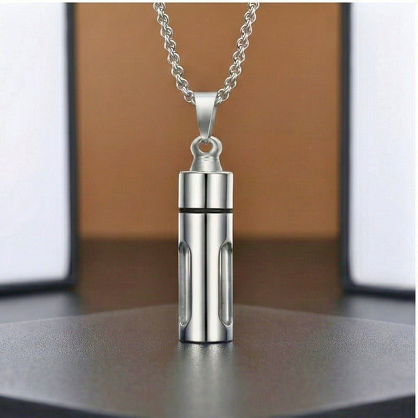 CYLINDRICAL - Titanium Steel Pendant with 22inch Round Rolo Chain for Men & Boys