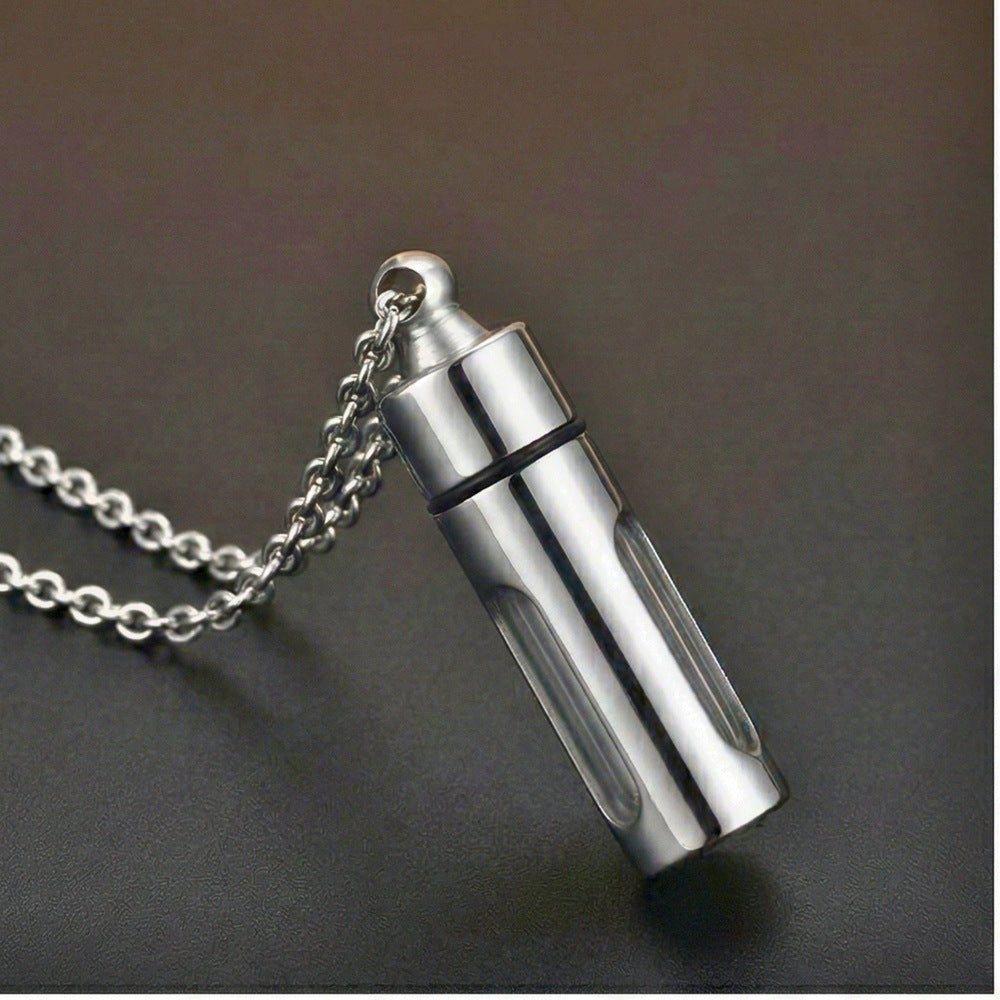 THE MEN THING SS Pendant/ Necklace CYLINDRICAL - Titanium Steel Pendant with 24inch Round Rolo Chain for Men & Boys