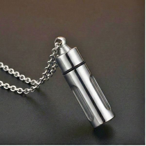 CYLINDRICAL - Titanium Steel Pendant with 22inch Round Rolo Chain for Men & Boys