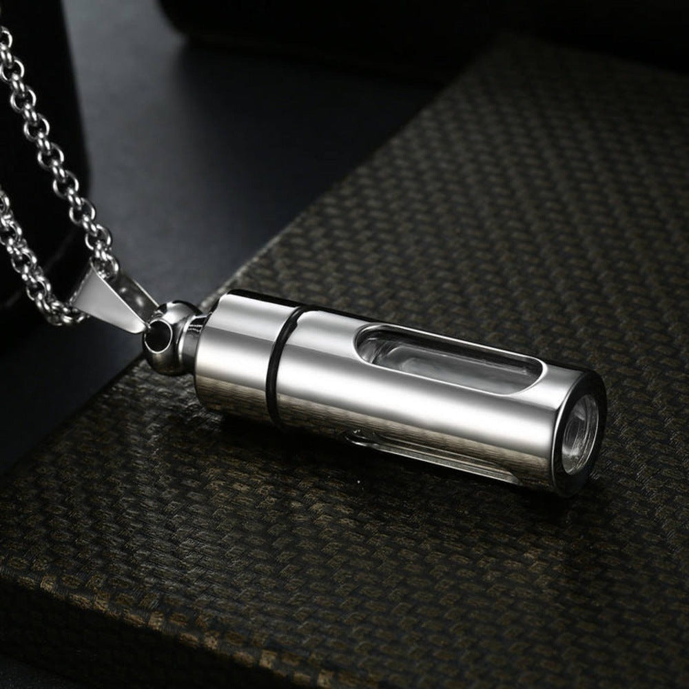 THE MEN THING SS Pendant/ Necklace CYLINDRICAL - Titanium Steel Pendant with 24inch Round Rolo Chain for Men & Boys
