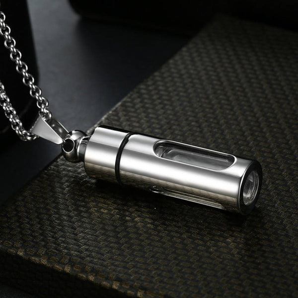 CYLINDRICAL - Titanium Steel Pendant with 22inch Round Rolo Chain for Men & Boys