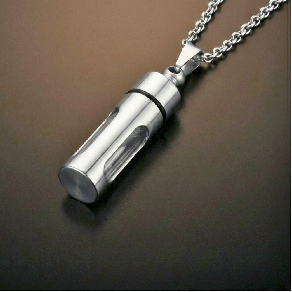 THE MEN THING SS Pendant/ Necklace CYLINDRICAL - Titanium Steel Pendant with 24inch Round Rolo Chain for Men & Boys
