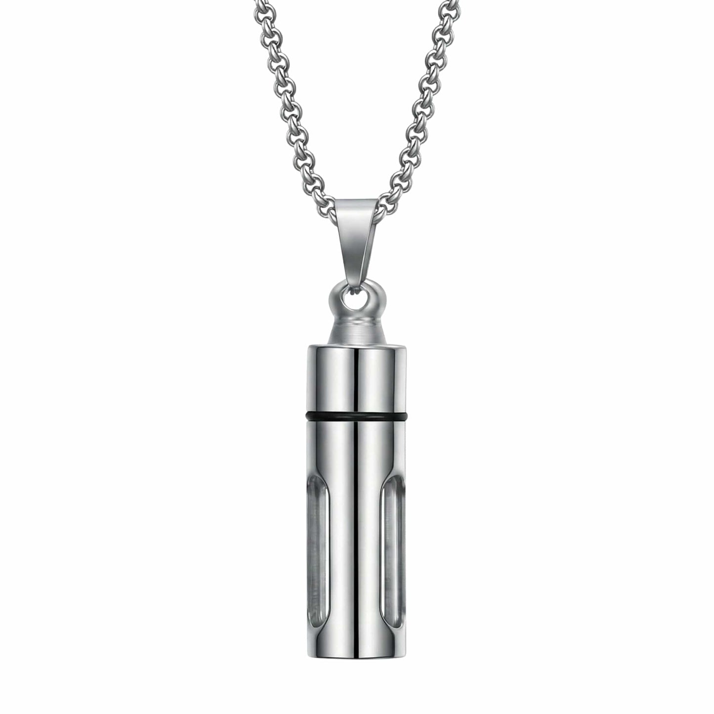 THE MEN THING SS Pendant/ Necklace CYLINDRICAL - Titanium Steel Pendant with 24inch Round Rolo Chain for Men & Boys