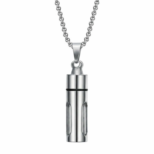 THE MEN THING SS Pendant/ Necklace CYLINDRICAL - Titanium Steel Pendant with 24inch Round Rolo Chain for Men & Boys