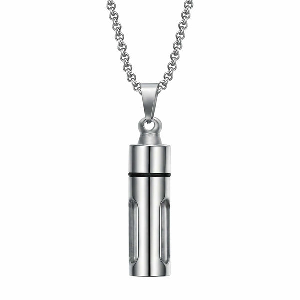 CYLINDRICAL - Titanium Steel Pendant with 22inch Round Rolo Chain for Men & Boys