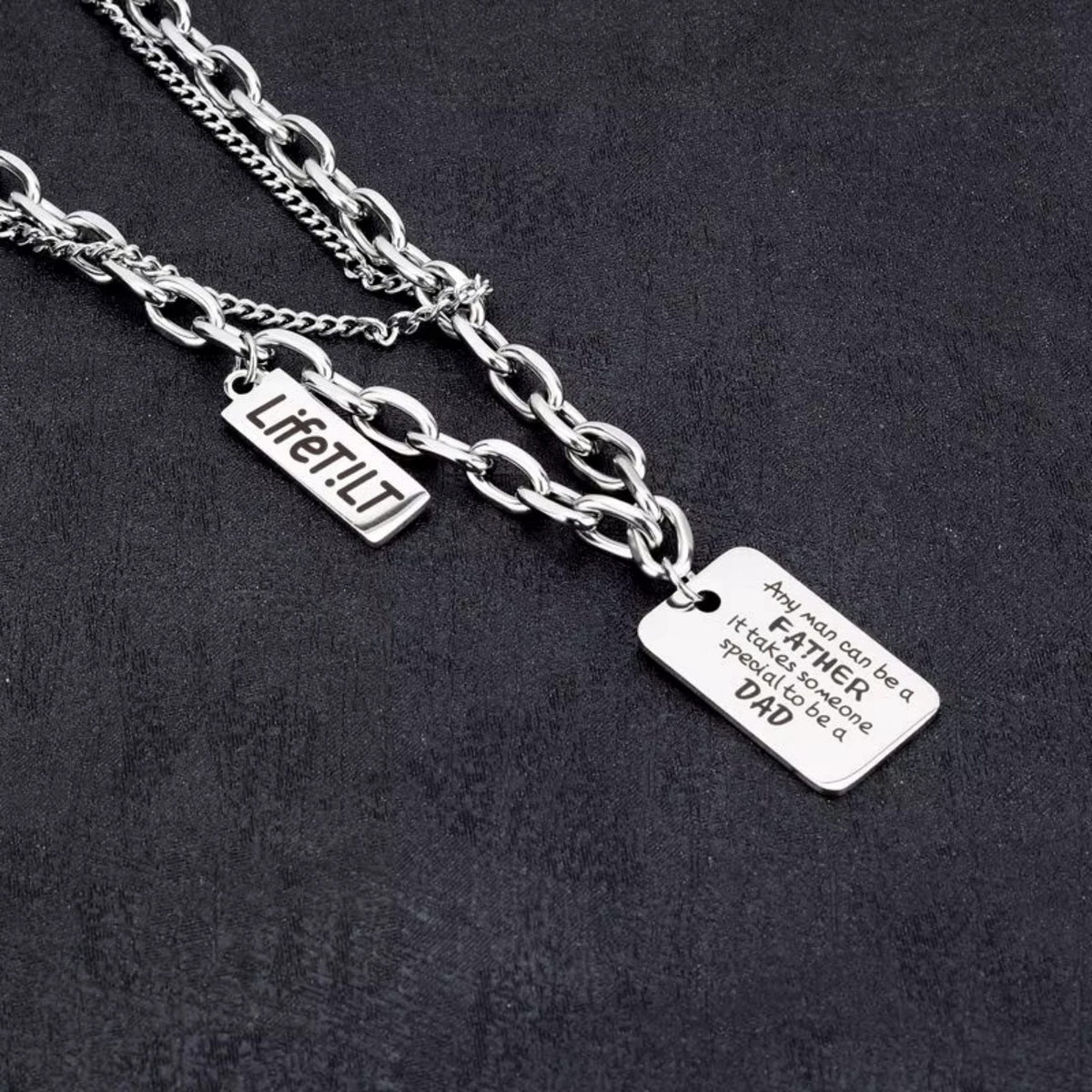 THE MEN THING SS Pendant/ Necklace DAD TAG LAYER - 20mm Titanium Steel Pendant with 9mm Chain for Men & Boys (18 to 20 inch)