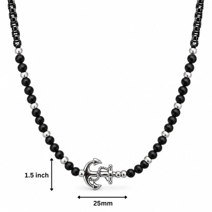 THE MEN THING SS Pendant/ Necklace DARK ANCHOR - 25mm Titanium Steel Pendant with Adjustable Round Box 5mm Chain for Men & Boys (21 to 22inch)