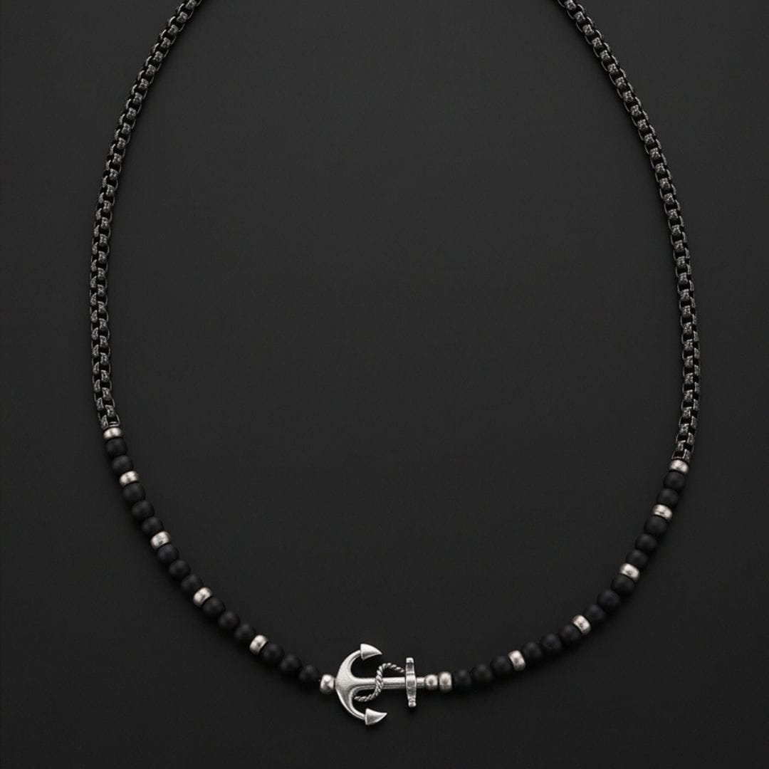 THE MEN THING SS Pendant/ Necklace DARK ANCHOR - 25mm Titanium Steel Pendant with Adjustable Round Box 5mm Chain for Men & Boys (21 to 22inch)