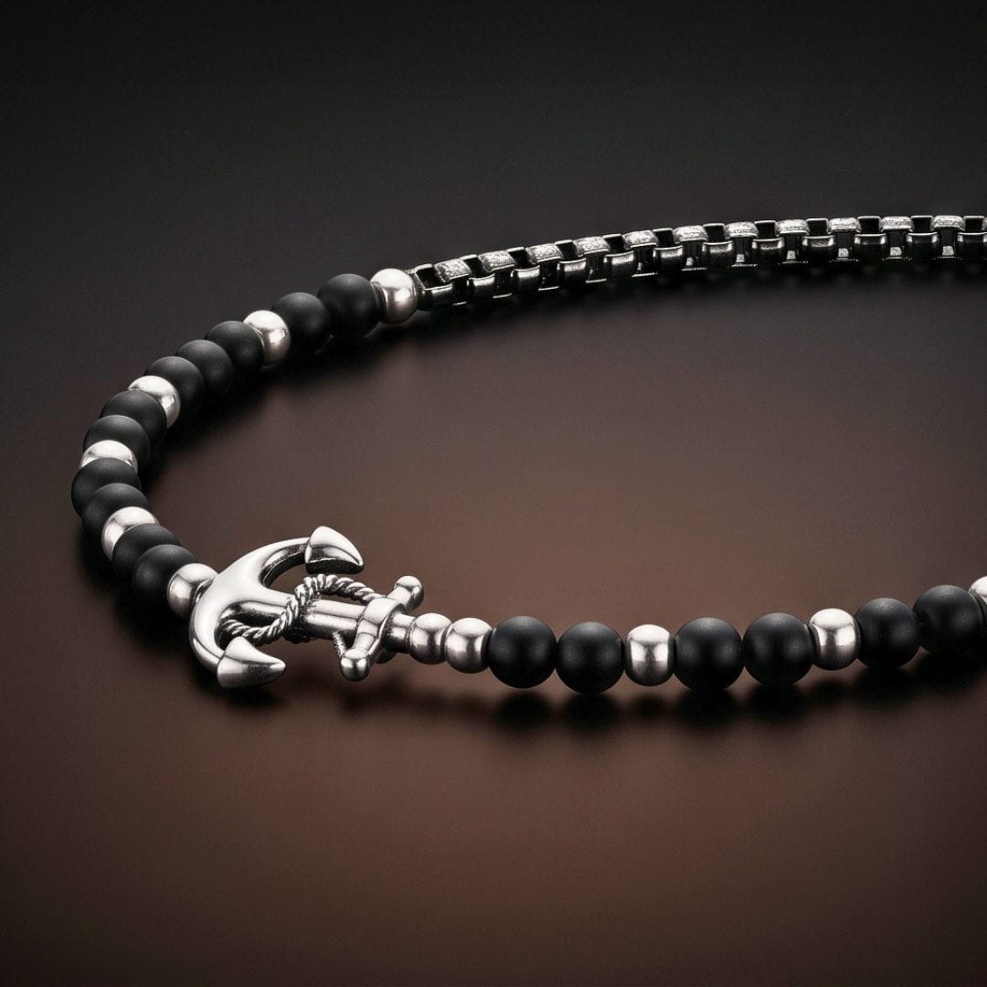 THE MEN THING SS Pendant/ Necklace DARK ANCHOR - 25mm Titanium Steel Pendant with Adjustable Round Box 5mm Chain for Men & Boys (21 to 22inch)