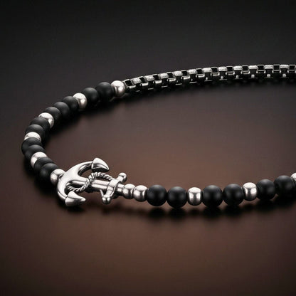 THE MEN THING SS Pendant/ Necklace DARK ANCHOR - 25mm Titanium Steel Pendant with Adjustable Round Box 5mm Chain for Men & Boys (21 to 22inch)