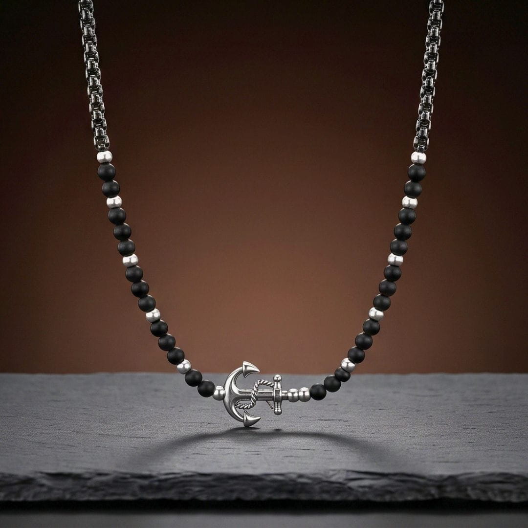 THE MEN THING SS Pendant/ Necklace DARK ANCHOR - 25mm Titanium Steel Pendant with Adjustable Round Box 5mm Chain for Men & Boys (21 to 22inch)