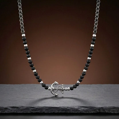 THE MEN THING SS Pendant/ Necklace DARK ANCHOR - 25mm Titanium Steel Pendant with Adjustable Round Box 5mm Chain for Men & Boys (21 to 22inch)