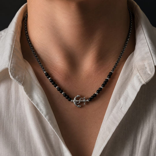 THE MEN THING SS Pendant/ Necklace DARK ANCHOR - 25mm Titanium Steel Pendant with Adjustable Round Box 5mm Chain for Men & Boys (21 to 22inch)