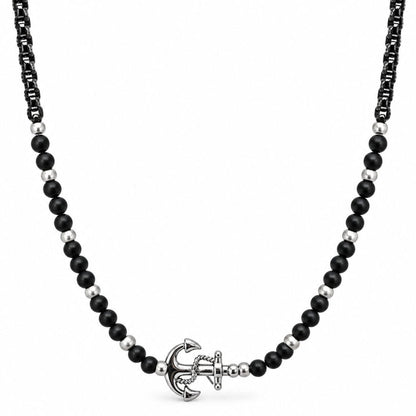 THE MEN THING SS Pendant/ Necklace DARK ANCHOR - 25mm Titanium Steel Pendant with Adjustable Round Box 5mm Chain for Men & Boys (21 to 22inch)