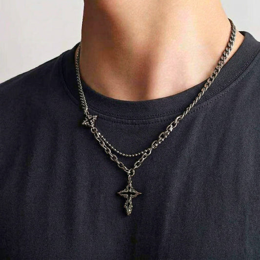 THE MEN THING SS Pendant/ Necklace DARK CREED CROSS BLACK - 21mm Titanium Steel Pendant with 18 to 20inch Adjustable Cube 6mm Chain for Men & Boys
