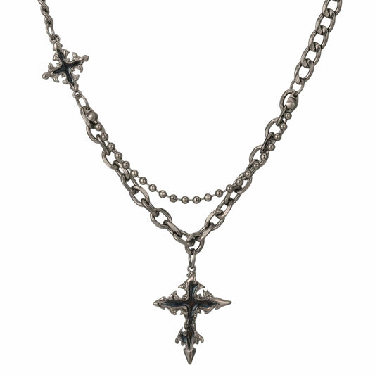 THE MEN THING SS Pendant/ Necklace DARK CREED CROSS BLACK - 21mm Titanium Steel Pendant with 18 to 20inch Adjustable Cube 6mm Chain for Men & Boys