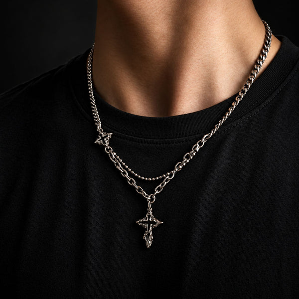DARK CREED CROSS BLACK - 21mm Titanium Steel Pendant with 18 to 20inch Adjustable Cube 6mm Chain for Men & Boys
