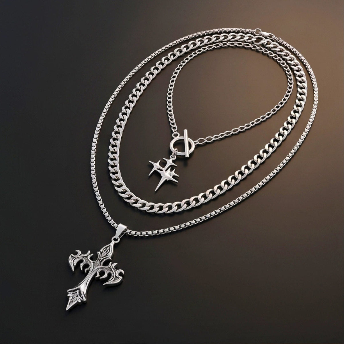 THE MEN THING SS Pendant/ Necklace DARK HALO CROSS - 36mm Titanium Steel Pendant Layered Pendant Necklace for Men & Boys (23inch)