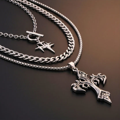 THE MEN THING SS Pendant/ Necklace DARK HALO CROSS - 36mm Titanium Steel Pendant Layered Pendant Necklace for Men & Boys (23inch)