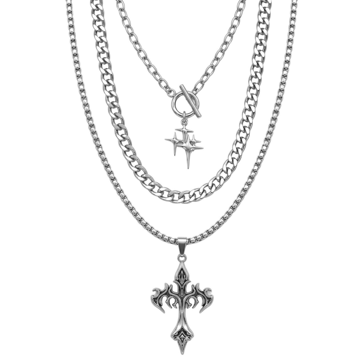THE MEN THING SS Pendant/ Necklace DARK HALO CROSS - 36mm Titanium Steel Pendant Layered Pendant Necklace for Men & Boys (23inch)