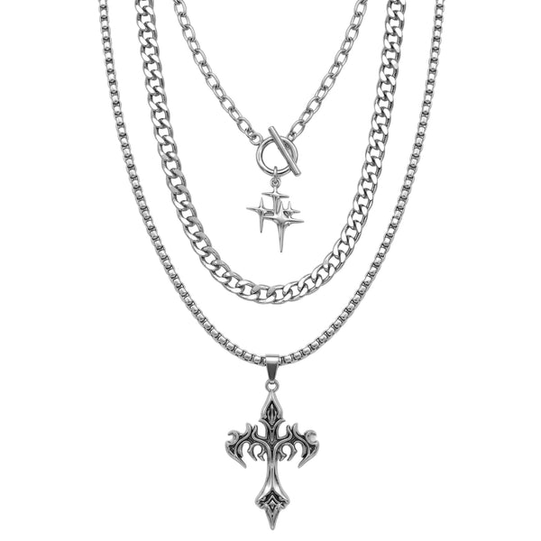 DARK HALO CROSS - 36mm Titanium Steel Pendant Layered Pendant Necklace for Men & Boys (23inch)