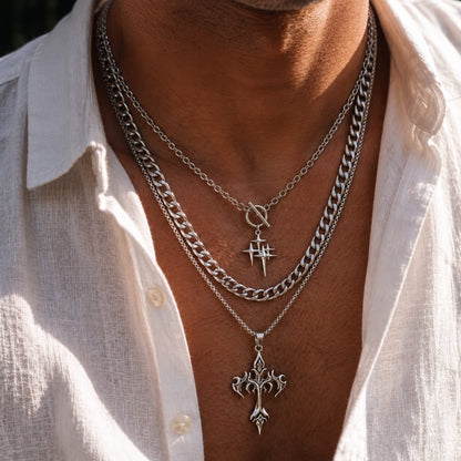THE MEN THING SS Pendant/ Necklace DARK HALO CROSS - 36mm Titanium Steel Pendant Layered Pendant Necklace for Men & Boys (23inch)
