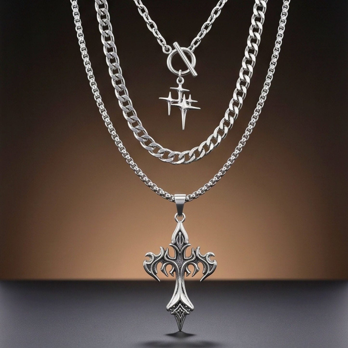 THE MEN THING SS Pendant/ Necklace DARK HALO CROSS - 36mm Titanium Steel Pendant Layered Pendant Necklace for Men & Boys (23inch)