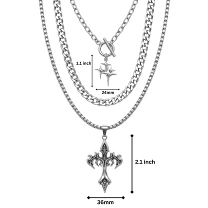 THE MEN THING SS Pendant/ Necklace DARK HALO CROSS - 36mm Titanium Steel Pendant Layered Pendant Necklace for Men & Boys (23inch)