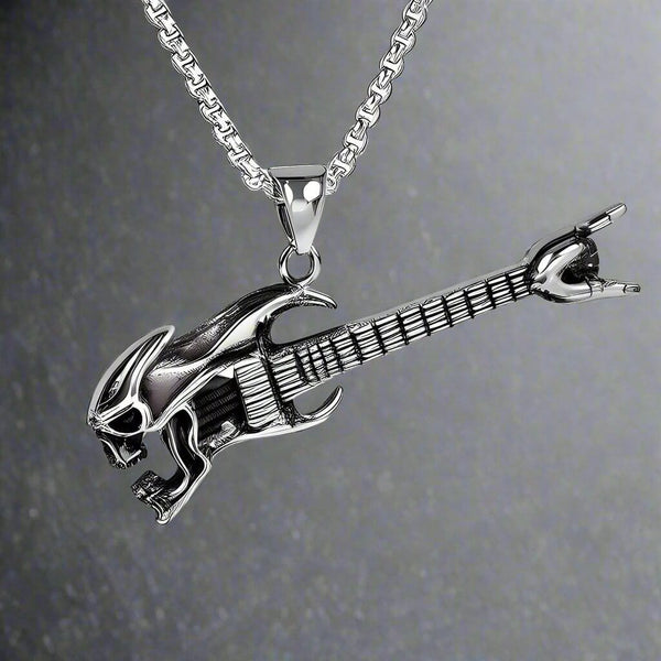 डेड गिटार - पुरुषों और लड़कों के लिए 24 इंच गोल बॉक्स चेन के साथ शुद्ध टाइटेनियम स्टील पेंडेंट