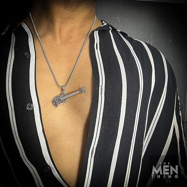 डेड गिटार - पुरुषों और लड़कों के लिए 24 इंच गोल बॉक्स चेन के साथ शुद्ध टाइटेनियम स्टील पेंडेंट