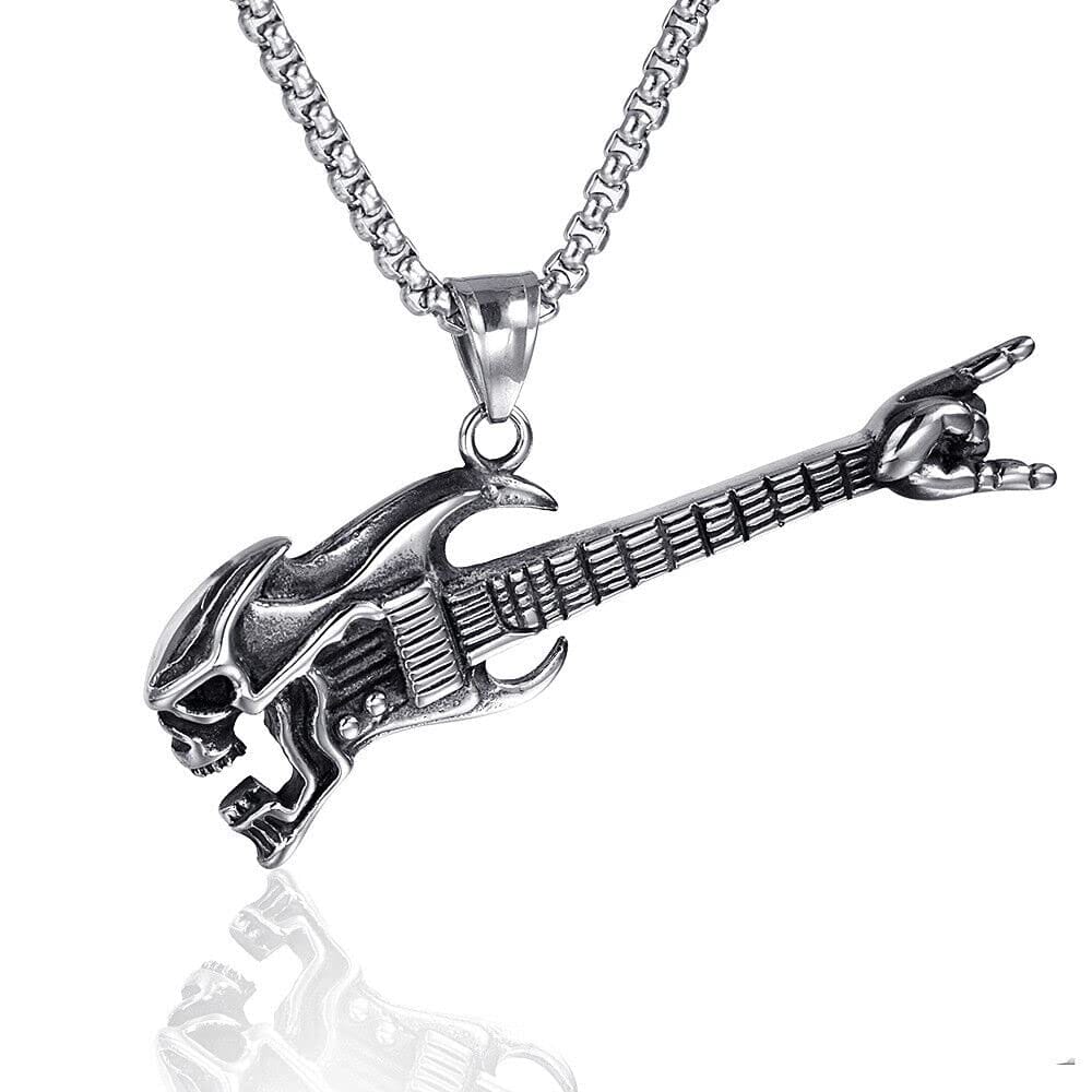 THE MEN THING SS Pendant/ Necklace DEAD GUITAR - Pure Titanium Steel Pendant with 24inch Round Box Chain for Men & Boys