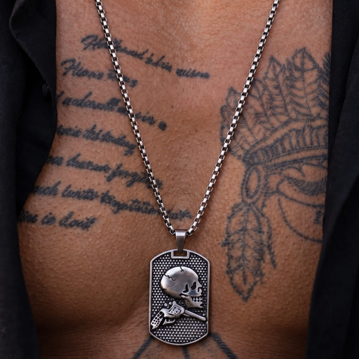 THE MEN THING SS Pendant/ Necklace DEADSHOT TAG - 31mm Titanium Steel Pendant with 24inch Round Box 5mm Chain for Men & Boys