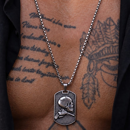 THE MEN THING SS Pendant/ Necklace DEADSHOT TAG - 31mm Titanium Steel Pendant with 24inch Round Box 5mm Chain for Men & Boys