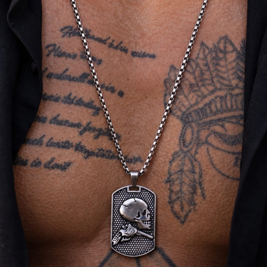 THE MEN THING SS Pendant/ Necklace DEADSHOT TAG - 31mm Titanium Steel Pendant with 24inch Round Box 5mm Chain for Men & Boys